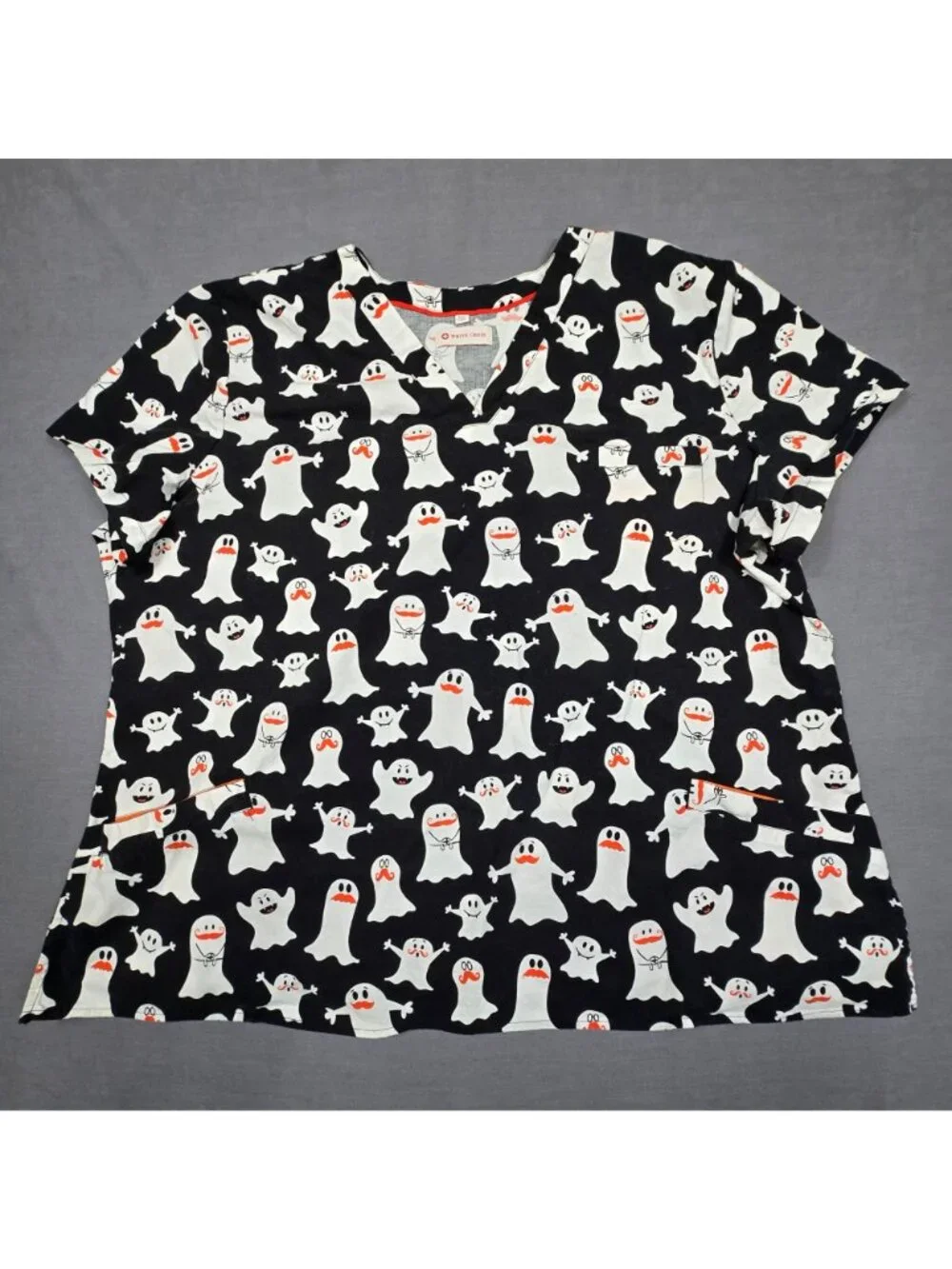 Disney & White Cross Womens Scrub Tops 3XL Halloween Ghost & Cheshire Cat - Picture 5 of 9